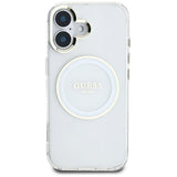 Husa pentru iPhone 16, Guess IML Metal Colored Circle MagSafe (GUHMP16SHTDRCEDH), alb