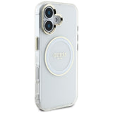 Husa pentru iPhone 16, Guess IML Metal Colored Circle MagSafe (GUHMP16SHTDRCEDH), alb