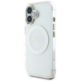 Husa pentru iPhone 16, Guess IML Metal Colored Circle MagSafe (GUHMP16SHTDRCEDH), alb