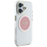 Husa pentru iPhone 16, Guess IML Metal Colored Circle MagSafe (GUHMP16SHTDRCEDP), roz