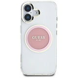 Husa pentru iPhone 16, Guess IML Metal Colored Circle MagSafe (GUHMP16SHTDRCEDP), roz