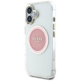 Husa pentru iPhone 16, Guess IML Metal Colored Circle MagSafe (GUHMP16SHTDRCEDP), roz