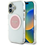 Husa pentru iPhone 16, Guess IML Metal Colored Circle MagSafe (GUHMP16SHTDRCEDP), roz