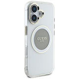 Husa pentru iPhone 16, Guess IML Metal Colored Circle MagSafe (GUHMP16SHTDRCEDG), gri