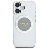 Husa pentru iPhone 16, Guess IML Metal Colored Circle MagSafe (GUHMP16SHTDRCEDG), gri
