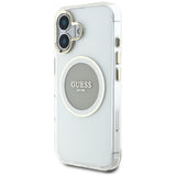 Husa pentru iPhone 16, Guess IML Metal Colored Circle MagSafe (GUHMP16SHTDRCEDG), gri