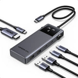 Hub USB UGREEN Docking station Uno 6in1 CM888 (35998), Afisaj LED, 2x USB, 2x Type-C, HDMI, 10Gb/s, 4K, 100W, SD/TF Slot, negru