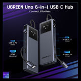 Hub USB UGREEN Docking station Uno 6in1 CM888 (35998), Afisaj LED, 2x USB, 2x Type-C, HDMI, 10Gb/s, 4K, 100W, SD/TF Slot, negru