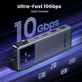 Hub USB UGREEN Docking station Uno 6in1 CM888 (35998), Afisaj LED, 2x USB, 2x Type-C, HDMI, 10Gb/s, 4K, 100W, SD/TF Slot, negru