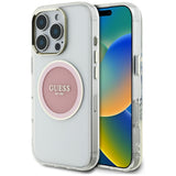 Husa pentru iPhone 16 Pro, Guess IML Metal Colored Circle MagSafe (GUHMP16LHTDRCEDP), roz