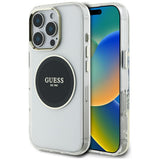 Husa pentru iPhone 16 Pro Max, Guess IML Metal Colored Circle MagSafe (GUHMP16XHTDRCEDK), negru