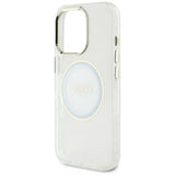 Husa pentru iPhone 16 Pro Max, Guess IML Metal Colored Circle MagSafe (GUHMP16XHTDRCEDH), alb