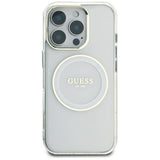 Husa pentru iPhone 16 Pro Max, Guess IML Metal Colored Circle MagSafe (GUHMP16XHTDRCEDH), alb