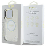 Husa pentru iPhone 16 Pro Max, Guess IML Metal Colored Circle MagSafe (GUHMP16XHTDRCEDH), alb