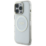 Husa pentru iPhone 16 Pro Max, Guess IML Metal Colored Circle MagSafe (GUHMP16XHTDRCEDH), alb