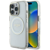 Husa pentru iPhone 16 Pro Max, Guess IML Metal Colored Circle MagSafe (GUHMP16XHTDRCEDH), alb