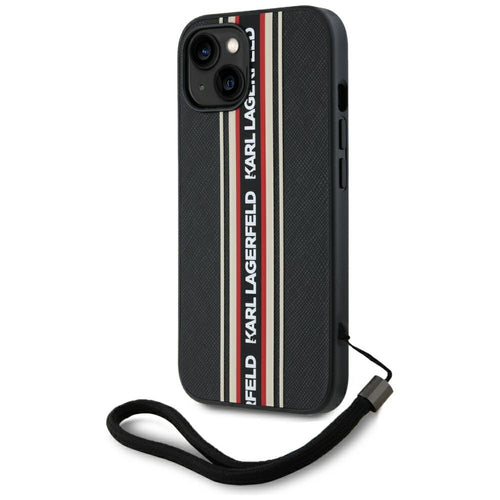Husa pentru iPhone 15, Karl Lagerfeld Saffiano Athleisure Stripes Cord (KLHCP15SPAMSCNSR), rosu
