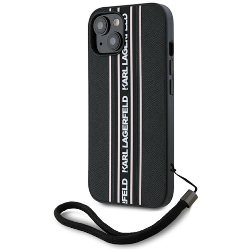 Husa pentru iPhone 15, Karl Lagerfeld Saffiano Athleisure Stripes Cord (KLHCP15SPAMSCNSP), verde