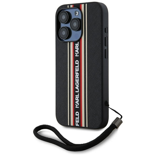 Husa pentru iPhone 15 Pro Max, Karl Lagerfeld Saffiano Athleisure Stripes Cord (KLHCP15XPAMSCNSR), rosu