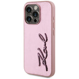 Husa pentru iPhone 15 Pro, Karl Lagerfeld Hardcase Leather (KLHCP15LPFMFBKMP), roz