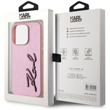 Husa pentru iPhone 15 Pro Max, Karl Lagerfeld Hardcase Leather (KLHCP15XPFMFBKMP), roz