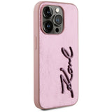 Husa pentru iPhone 15 Pro Max, Karl Lagerfeld Hardcase Leather (KLHCP15XPFMFBKMP), roz