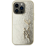 Husa pentru iPhone 15 Pro, Karl Lagerfeld Hardcase Leather (KLHCP15LPFMFBKMD), auriu