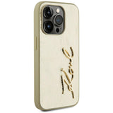 Husa pentru iPhone 15 Pro, Karl Lagerfeld Hardcase Leather (KLHCP15LPFMFBKMD), auriu