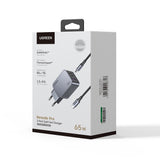 Incarcator retea UGREEN Nexode Pro X755 (25871), GaN, Incarcare rapida, USB, 2x Type-C, 65W, 3A, PD3.0, QC4.0, cu Cable, gri