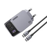 Incarcator retea UGREEN Nexode Pro X755 (25871), GaN, Incarcare rapida, USB, 2x Type-C, 65W, 3A, PD3.0, QC4.0, cu Cable, gri