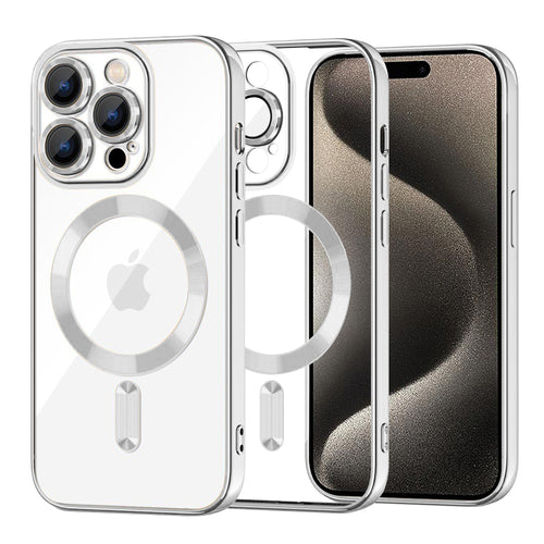 Husa pentru iPhone 15 Pro Max, Techsuit Lux Crystal MagSafe, argintiu