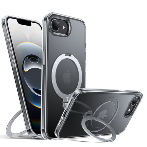 Husa pentru iPhone 16e, Torras Ostand Spin MagSafe Series, transparenta