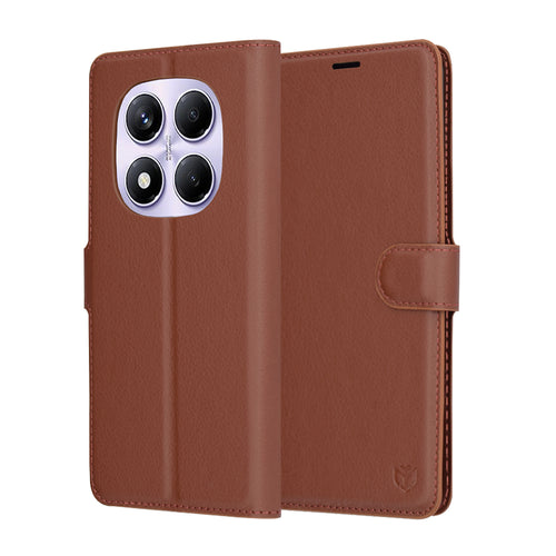 Husa pentru Xiaomi Redmi Note 14 Pro 4G, Techsuit Leather Folio, maro