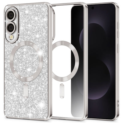 Husa pentru Samsung Galaxy S25 Edge, Techsuit Lux Glitter MagSafe, argintiu