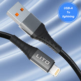 Cablu Lito de date (LD22L), USB-A to Lightning, Incarcare rapida, 2.4A, 2m, negru