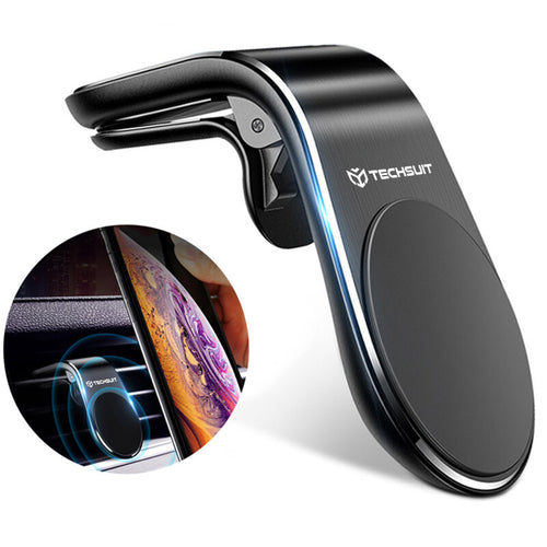 Suport auto Techsuit AirGrip (S7), Waterfall-Shaped, Magnetic Sigur Prindere pentru Grila ventilatie, Clema Prindere, negru;argintiu