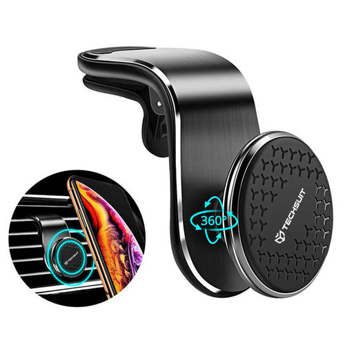 Suport auto Techsuit AirGrip (S8), Waterfall-Shaped, Magnetic N52 Sigur Prindere, pentru Grila ventilatie, Clema Prindere, negru