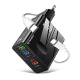 Incarcator retea Techsuit Premium PentaXPower (CHC1), Type-C Cable Included, 3x USB, 2x Type-C PD 25W, 65W, GaN, 1m, alb
