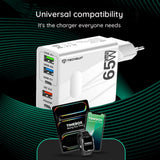 Incarcator retea Techsuit Premium PentaXPower (CHC1), Type-C Cable Included, 3x USB, 2x Type-C PD 25W, 65W, GaN, 1m, alb