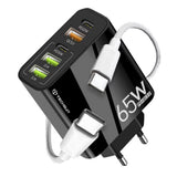 Incarcator retea Techsuit Premium PentaXPower (CHC2), Type-C Cable Included, 3x USB QC 3.0, 2x Type-C PD 20W, 65W, 1m, alb