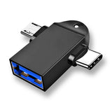 Adaptor Techsuit OTG Adapter Twovoltx (A16), 3in1, USB to Micro-USB + Type-C, Plug And Play, Aluminum Alloy, Negru