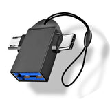 Adaptor Techsuit OTG Adapter Twovoltx (A16), 3in1, USB to Micro-USB + Type-C, Plug And Play, Aluminum Alloy, Negru