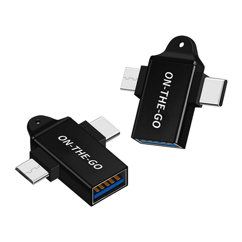 Adaptor Techsuit OTG Adapter Alucorex (A15), 3in1, USB to Micro-USB + Type-C, Plug And Play, Aluminum Alloy, Negru