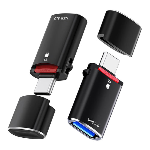 Cititor de carduri Techsuit Card Reader AluVoltX (CC1), 2in1, USB3.0 to Type-C OTG, TF Memory Card, 3A, Plug&Play, Fast Data Transfer, negru
