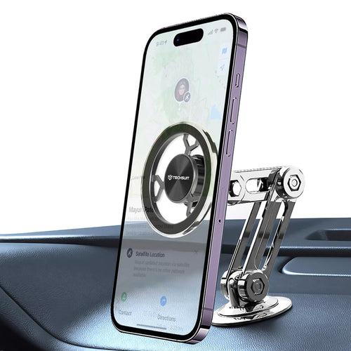 Suport auto Techsuit Premium TitanMagX (S14), pentru Bord/Birou, MagSafe Compatibil, 360A° Rotatie, 3M Adhesive, gri