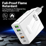 Incarcator retea Techsuit Premium PentaXPower (CHC1), 3x USB, 2x Type-C PD 25W, 65W, GaN, Incarcare rapida, alb