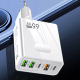 Incarcator retea Techsuit Premium PentaXPower (CHC1), 3x USB, 2x Type-C PD 25W, 65W, GaN, Incarcare rapida, alb
