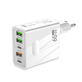 Incarcator retea Techsuit Premium PentaXPower (CHC1), 3x USB, 2x Type-C PD 25W, 65W, GaN, Incarcare rapida, alb