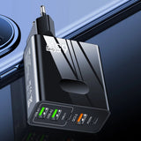Incarcator retea Techsuit Premium PentaXPower (CHC1), 3x USB, 2x Type-C PD 25W, 65W, GaN, Incarcare rapida, alb