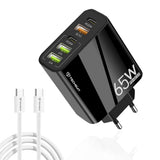 Incarcator retea Techsuit Premium PentaXPower (CHC2), Type-C Cable Included, 3x USB QC 3.0, 2x Type-C PD 20W, 65W, 1m, alb